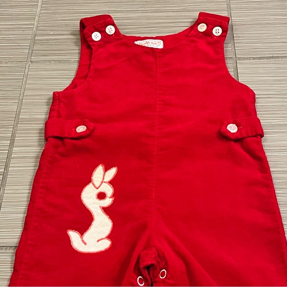 Rare Vintage Red Corduroy Overalls 1970s Toddler clothes with rabbit bunny - Picture 5 of 10